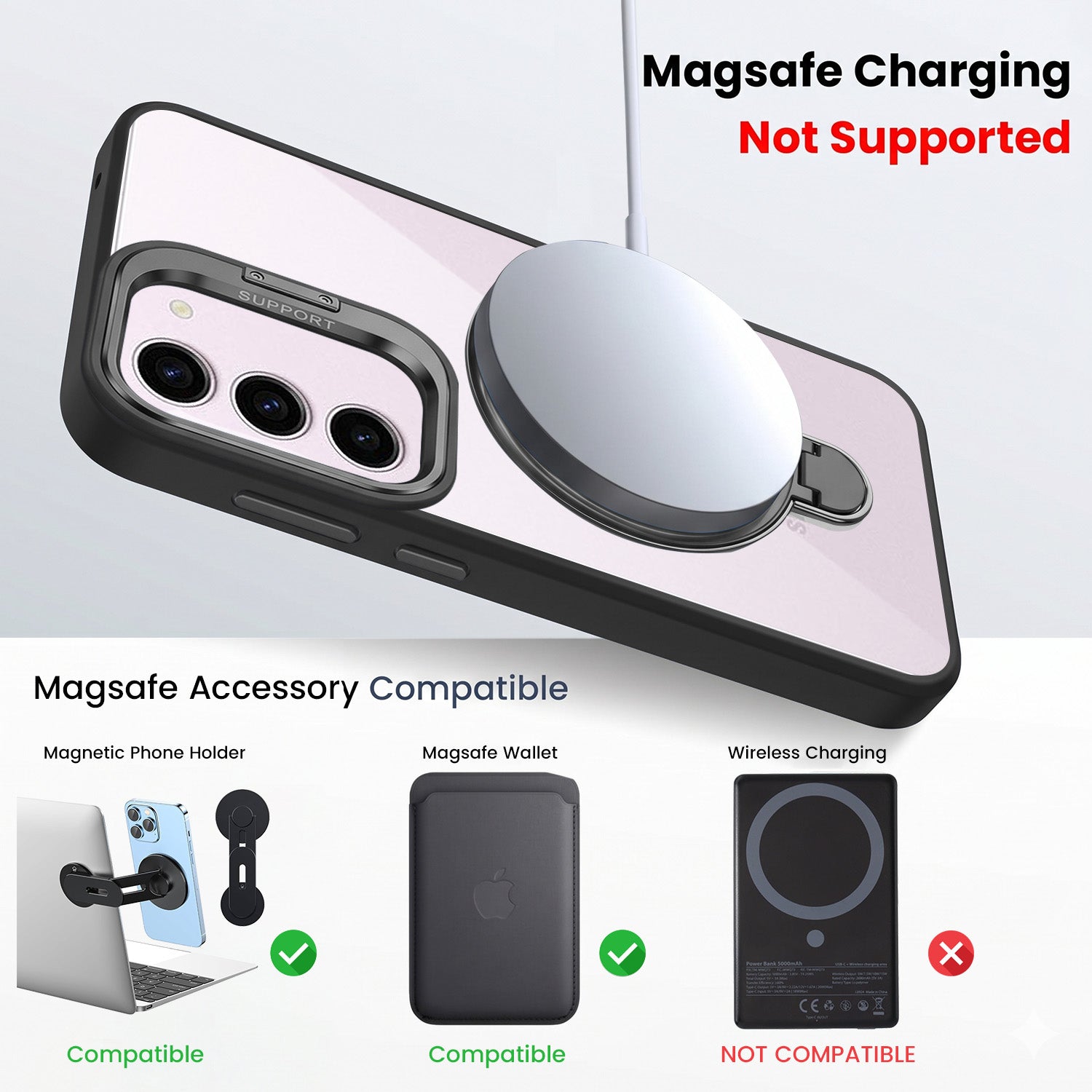 For Samsung Galaxy S23 5G Back Cover Case Crystal (Lifetime Anti Yellow | Magnetic Ring Stand | Camera Lens Protection | MagSafe Compatible)