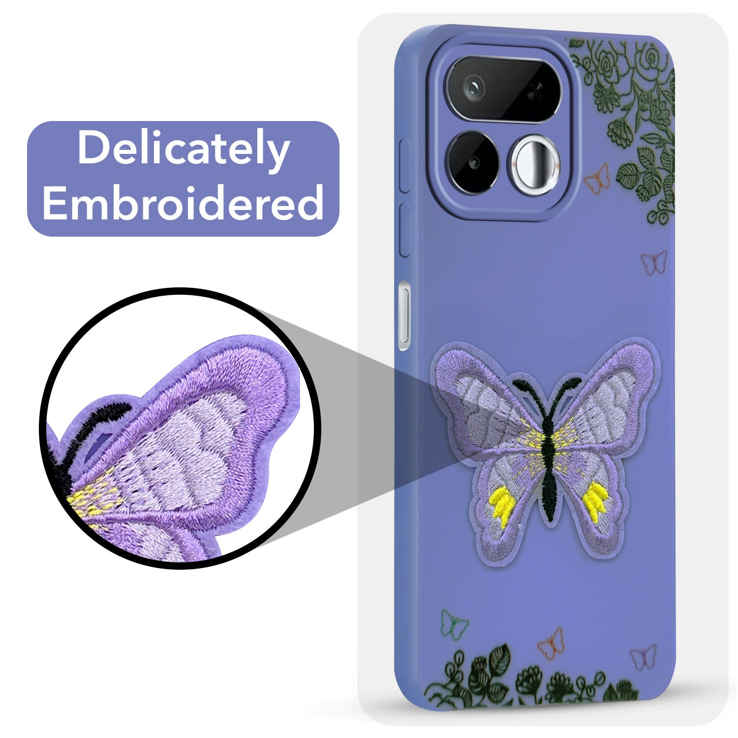 For Realme 16T 5G Back Cover Case (Soft Butterfly Embroidery | Women Teen Girls | Camera Protection| Matte Silicone)