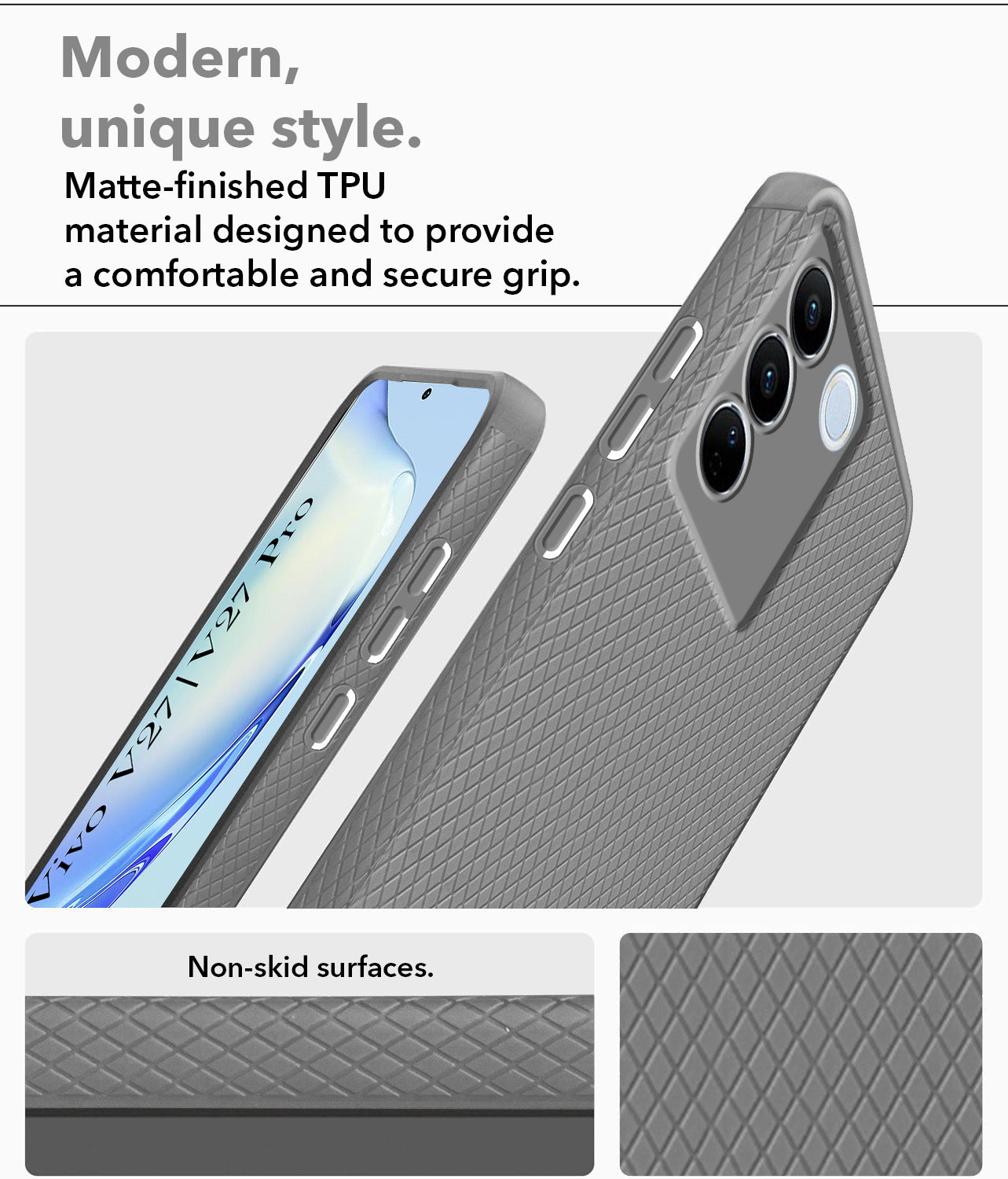 For Vivo V27 | Vivo V27 Pro Back Cover Case (Liquid Silicone | Side Grip | Camera Protection)