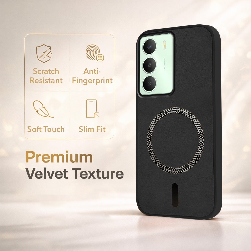 For Realme C73 Back Cover Case Leather Finish (MagSafe Compatible Wireless Charging | Soft Touch | Camera Bump Protection)