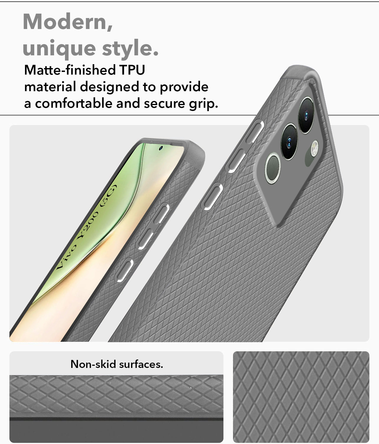For Vivo Y200 Back Cover Case (Liquid Silicone | Side Grip | Camera Protection)