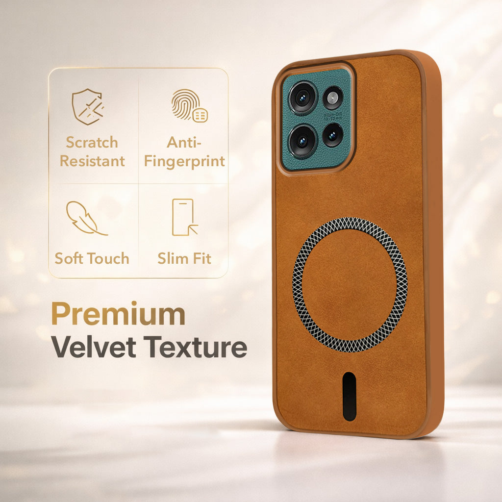 For Motorola Moto Edge 50 5G Back Cover Case Leather Finish (MagSafe Compatible Wireless Charging | Soft Touch | Camera Bump Protection)