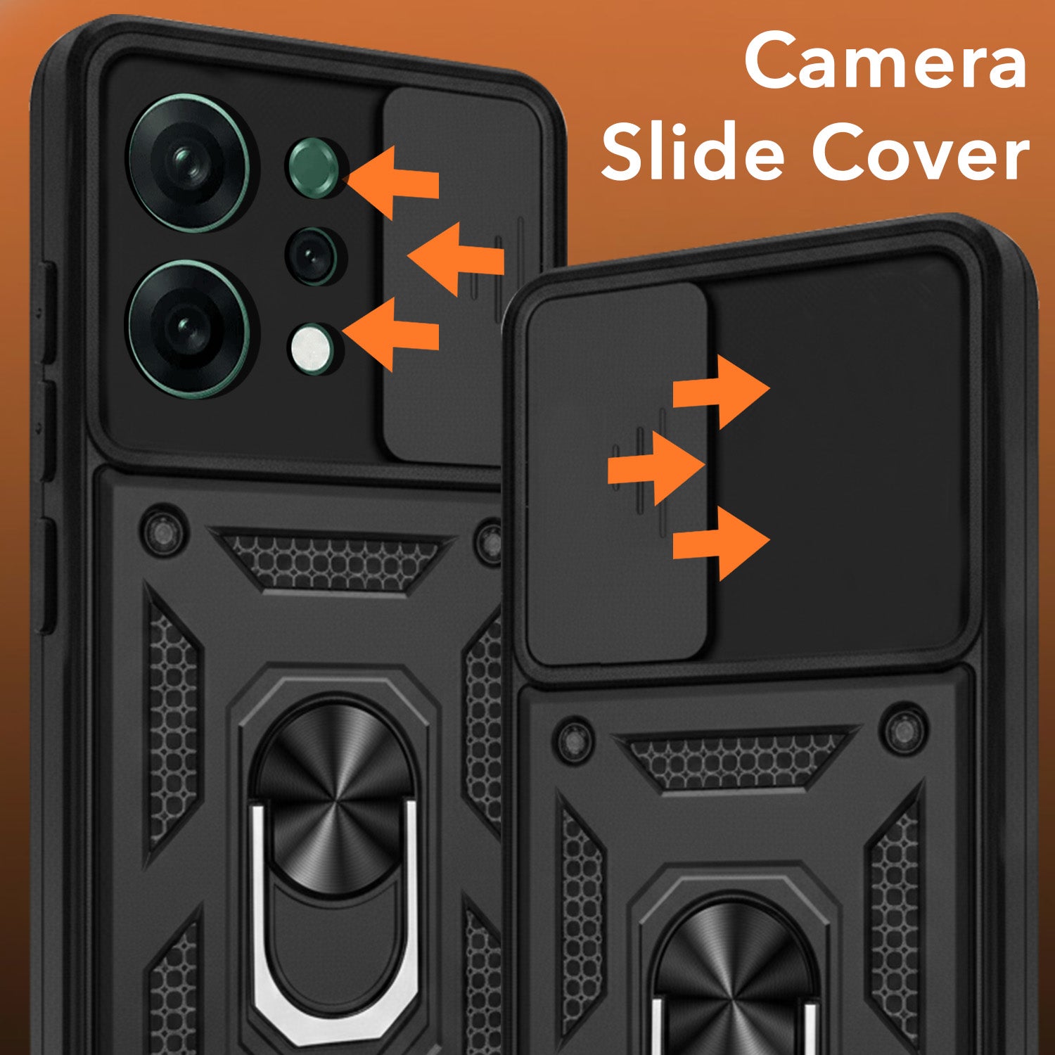 For Oppo Reno14 5G | Oppo Reno 14 5G Back Cover Case (Sliding Shutter Camera Protection | Polycarbonate |Ring Holder Kickstand)