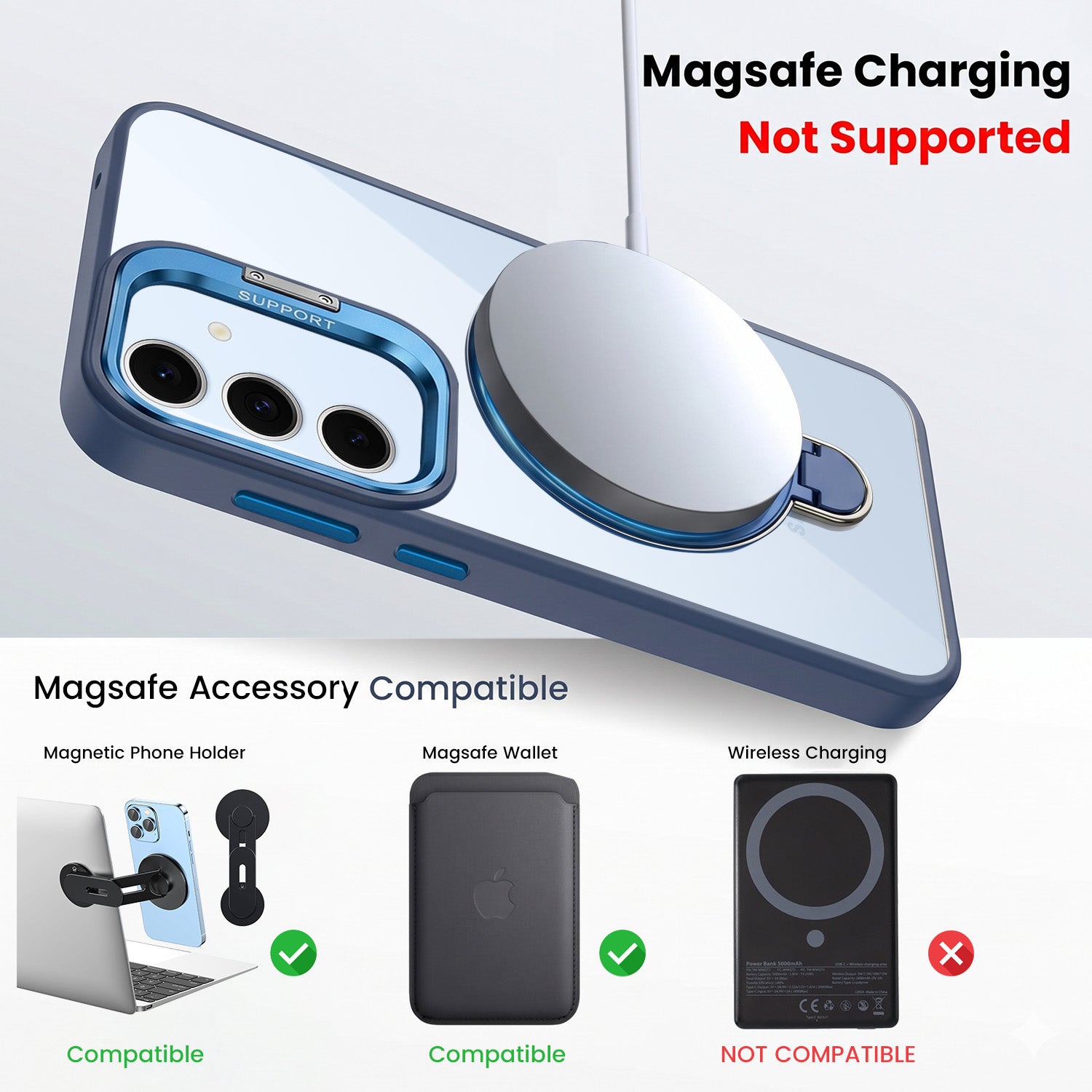 For Samsung Galaxy S24 FE Back Cover Case Crystal (Lifetime Anti Yellow | Magnetic Ring Stand | Camera Lens Protection | MagSafe Compatible)