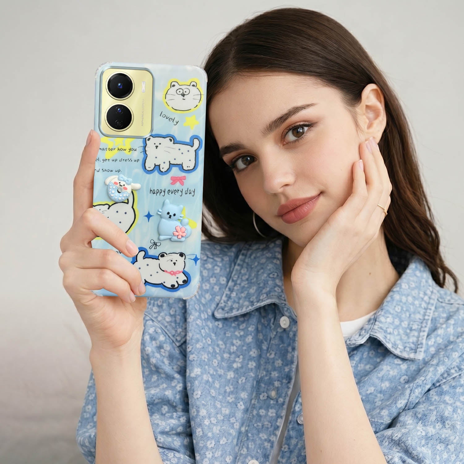 For Vivo Y16 Back Cover Case (3D Cute Cartoons | Hard Back Side Soft | Matte Premium Finish | HD Printing)
