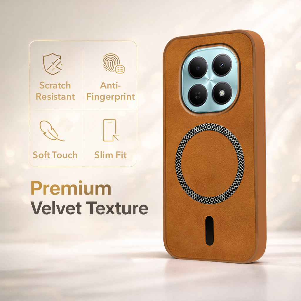 For Poco M8 5G Back Cover Case Leather Finish (MagSafe Compatible Wireless Charging | Soft Touch | Camera Bump Protection)