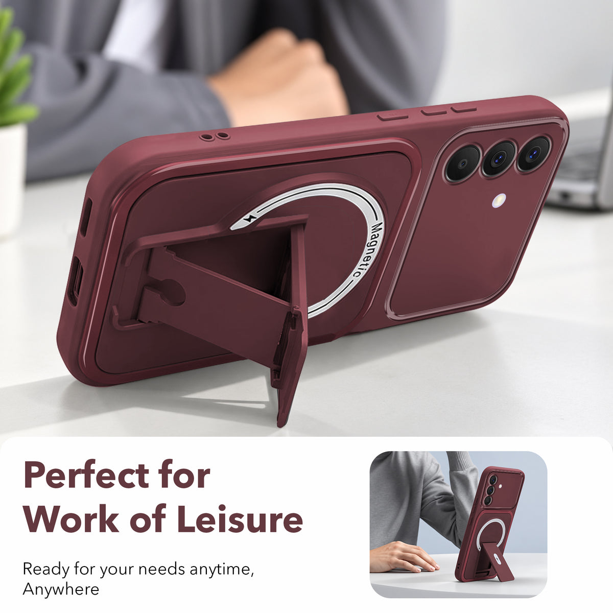 For Samsung Galaxy A57 5G Back Case Cover Metallic (Hybrid Armor Kickstand | MagSafe Compatible | Camera Protection Shockproof)