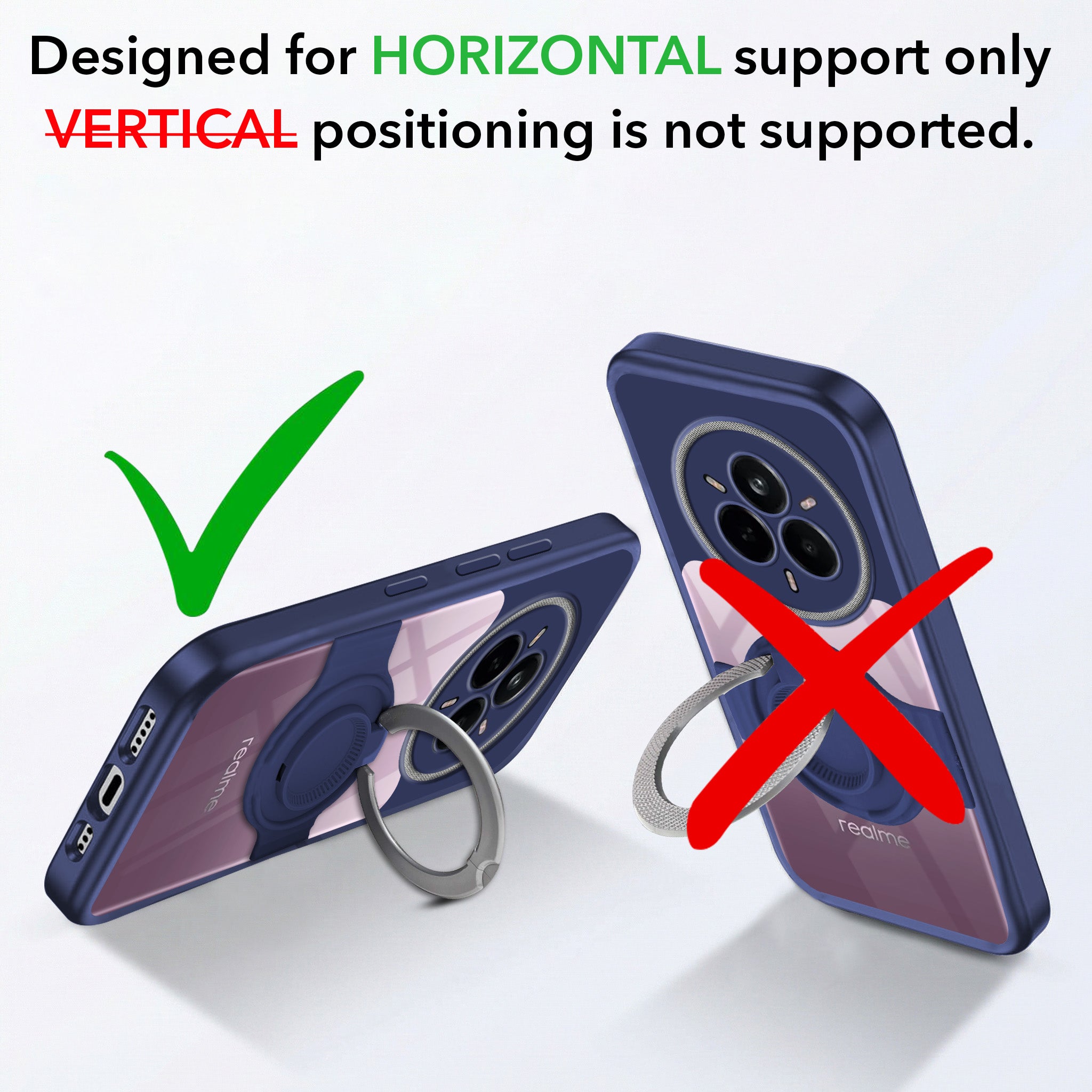 For Realme 14 Pro Back Cover Case with stand (Built-in Ring Holder Kickstand | Lifetime Anti Yellow | Camera Protection)