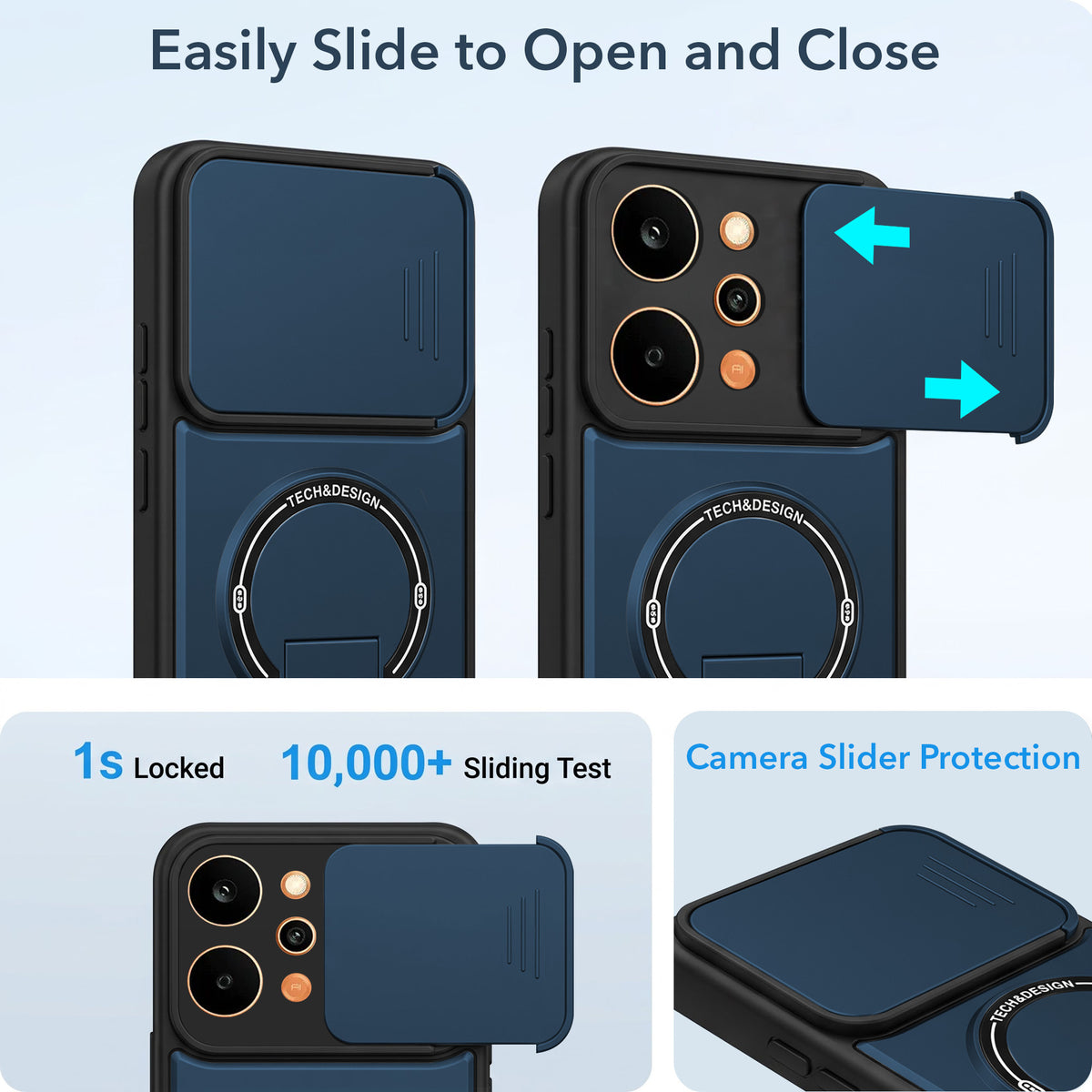 For Realme P4 Power 5G Back Case Cover Metallic (Hybrid Armor Kickstand | Sliding Shutter Camera Protection | MagSafe Compatible)