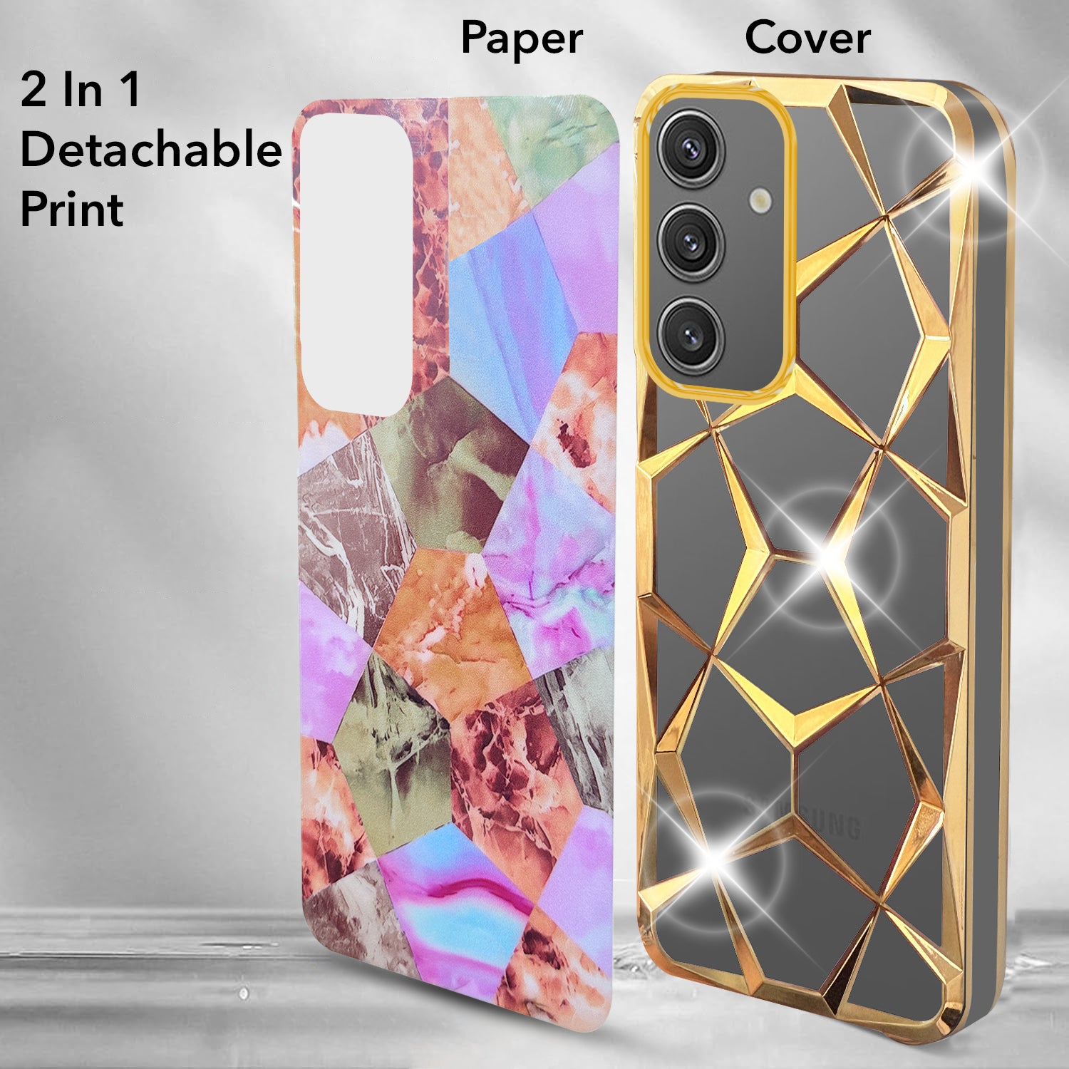 For Samsung Galaxy S24 Back Cover Case (Dual Design Glitter Sparkle and Detachable Diamond Print Case | Soft and Flexible)