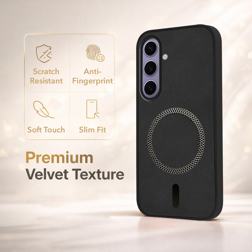 For Samsung Galaxy S24 Back Cover Case (Sleek Leather Finish | MagSafe Compatible Wireless Charging | Camera Bump Protection)