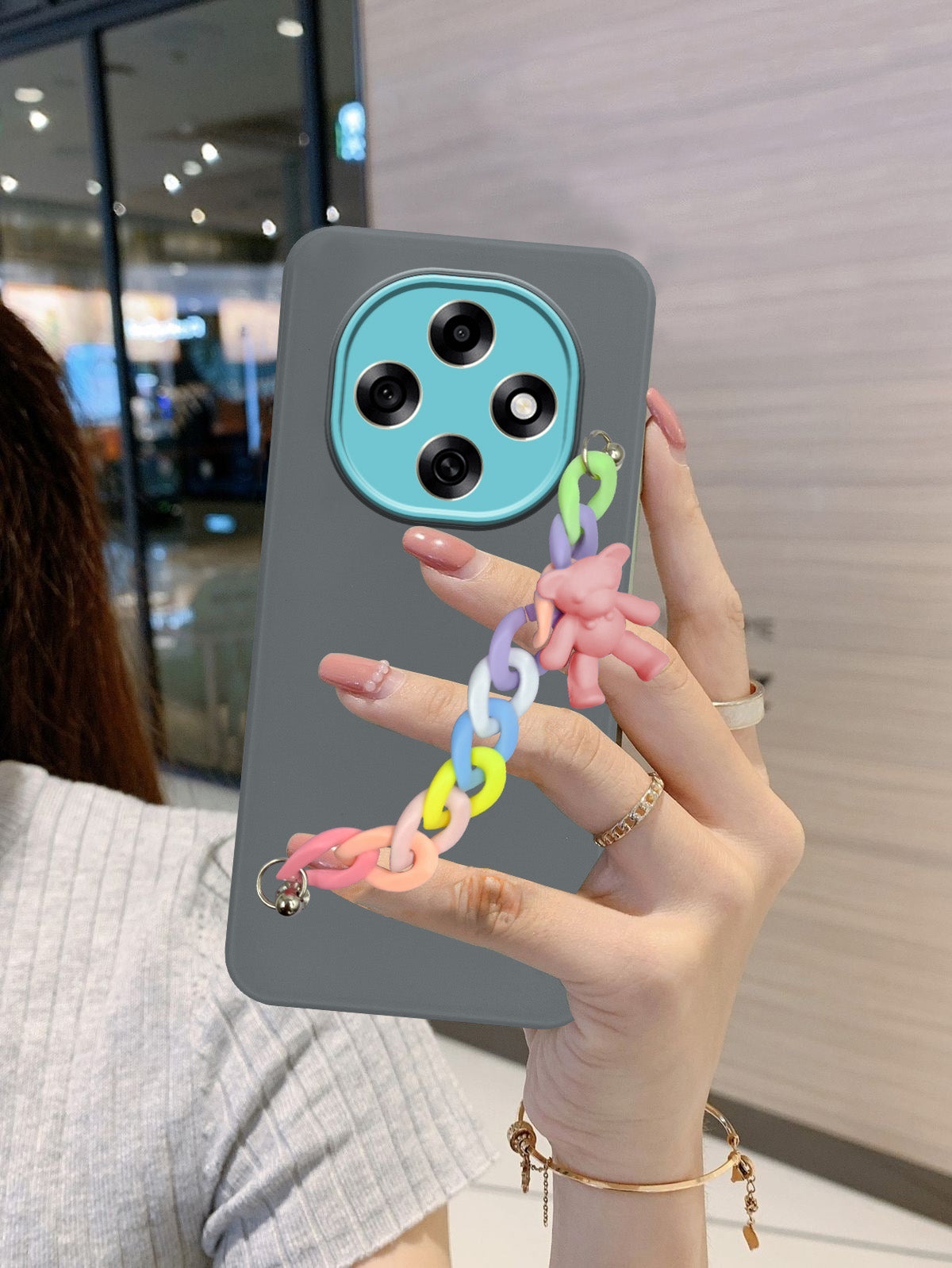 For Oppo F31 Pro Back Cover Case (Matte Finish |Wrist Hanging Chain | Teddy Bracelet Charms | Full Camera Protection)