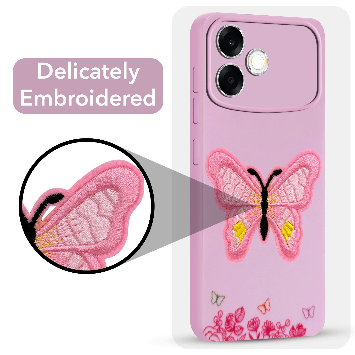 For Oppo F33 Pro 5G Back Cover Case (Soft Butterfly Embroidery | Women Teen Girls | Camera Protection| Matte Silicone)