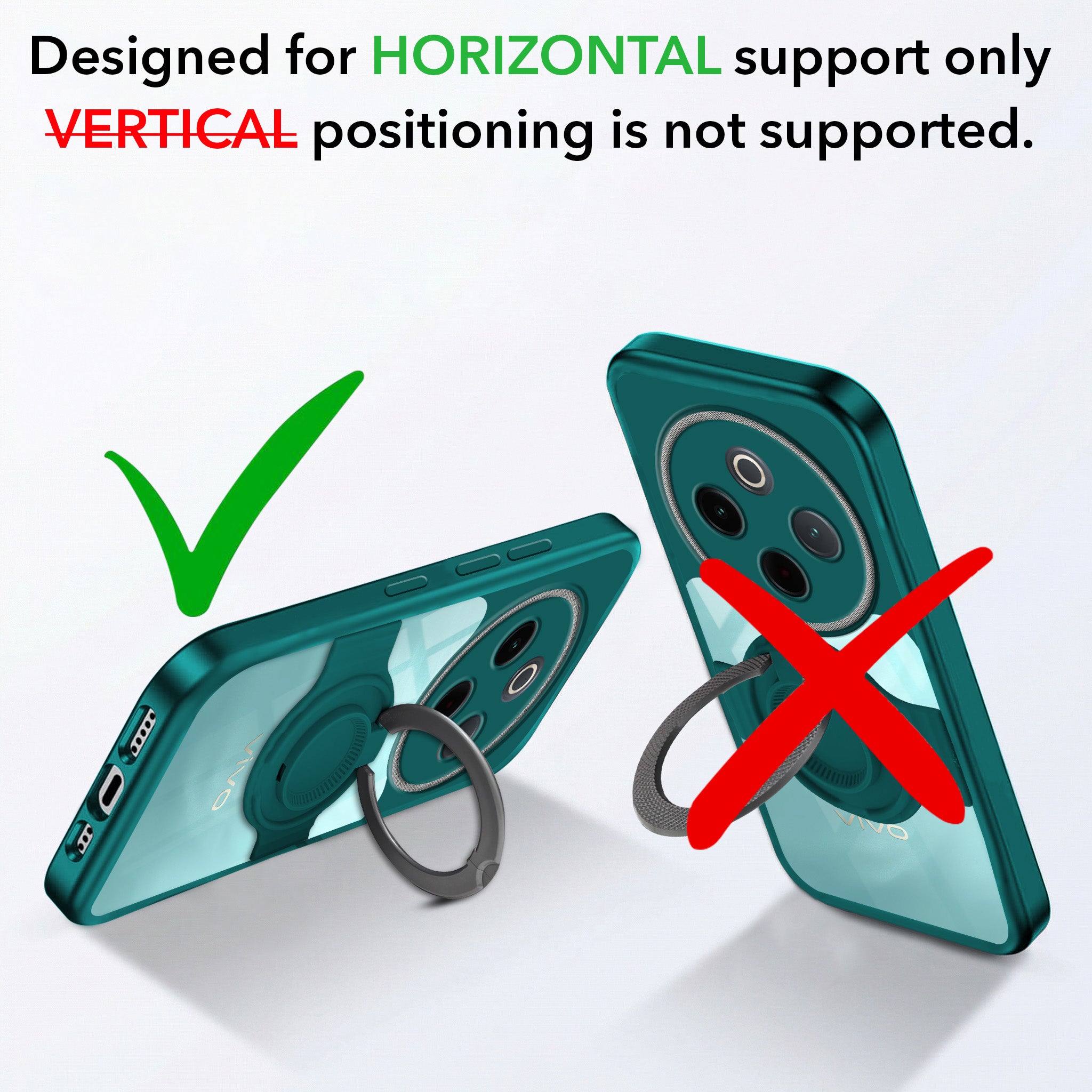 For Vivo T4 Back Cover Case with stand (Built-in Ring Holder Kickstand | Lifetime Anti Yellow | Camera Protection)