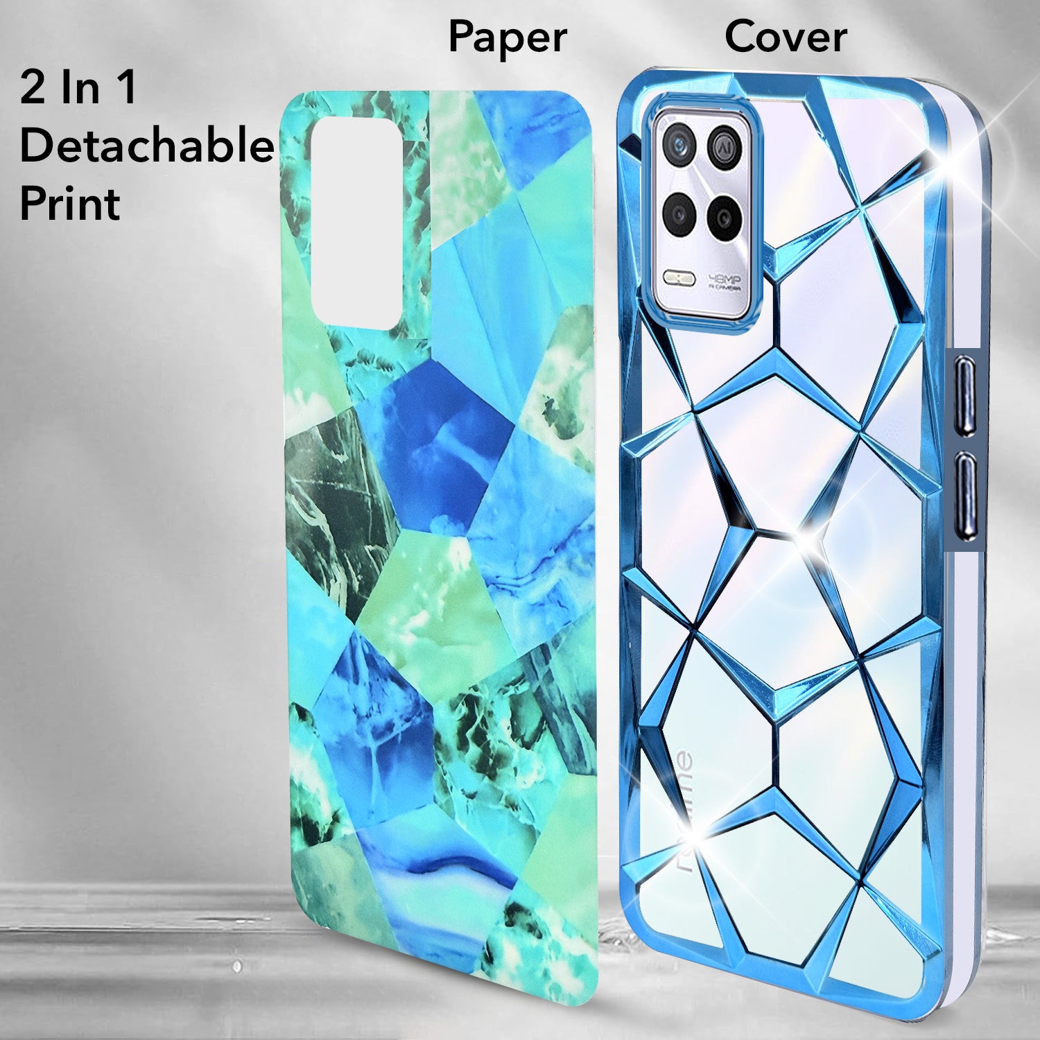 For Realme 9 5G Back Cover Case ( Dual Design Glitter Sparkle and Detachable Diamond Print Case | Soft and Flexible)
