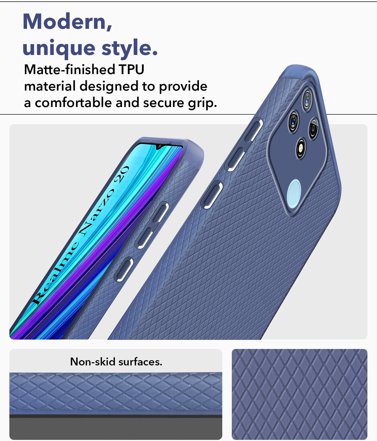 For Realme Narzo 20 Back Cover Case Liquid Silicone (Camera Protection | Side Grip Texture | Soft and Flexible)