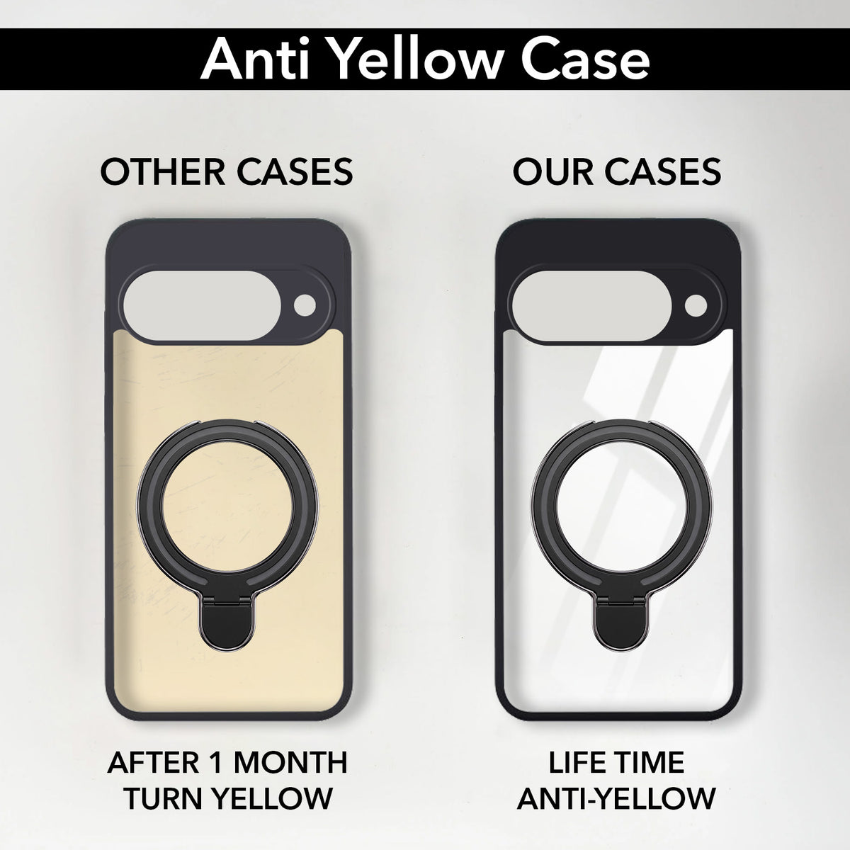 For Google Pixel 10 Back Cover Case (Kick Stand Ring Holder | Life time Anti Yellow | Camera Protection)