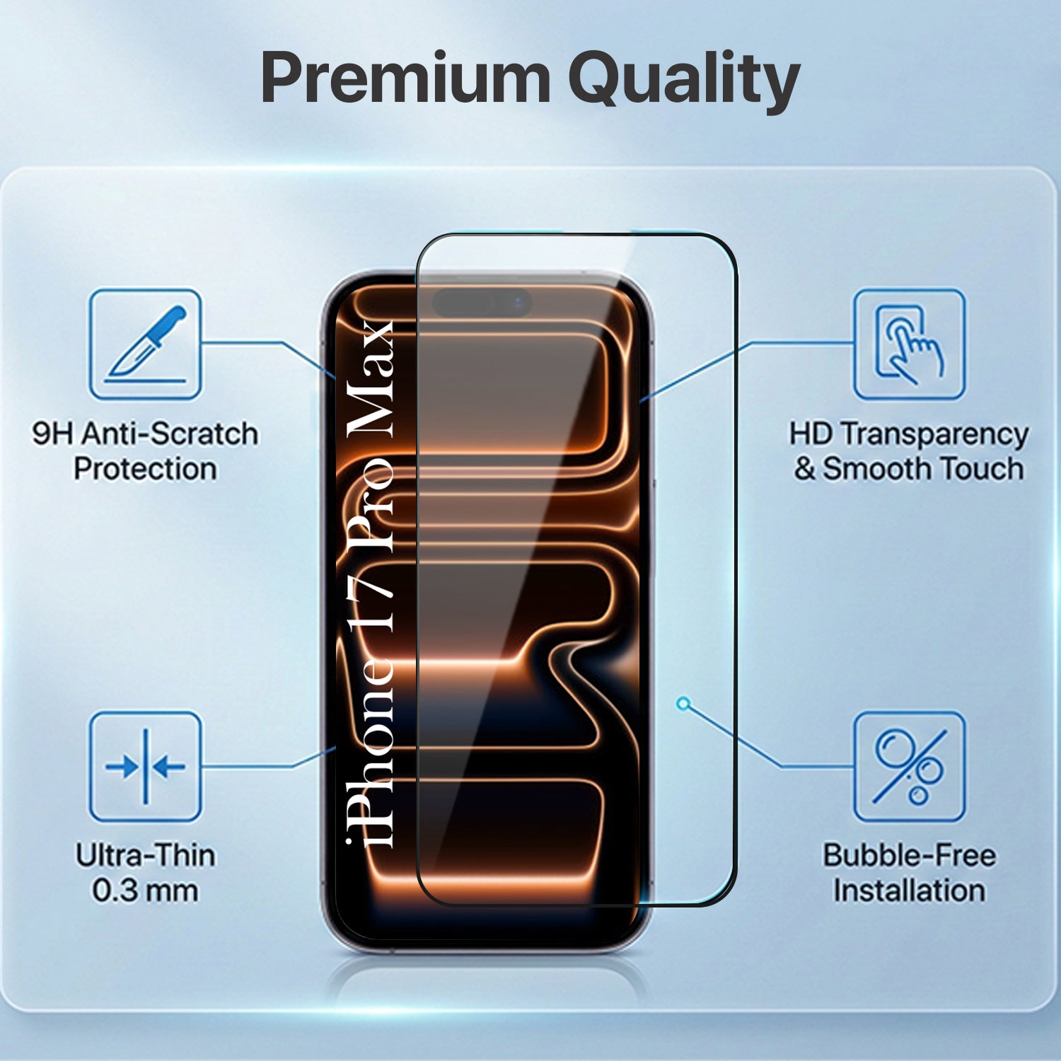 For Apple iPhone 17 Pro Max Combo with Back Cover and 9H Tempered Glass (Liquid Silicone | Camera Protection | Oleophobic Coating Screen Glass)