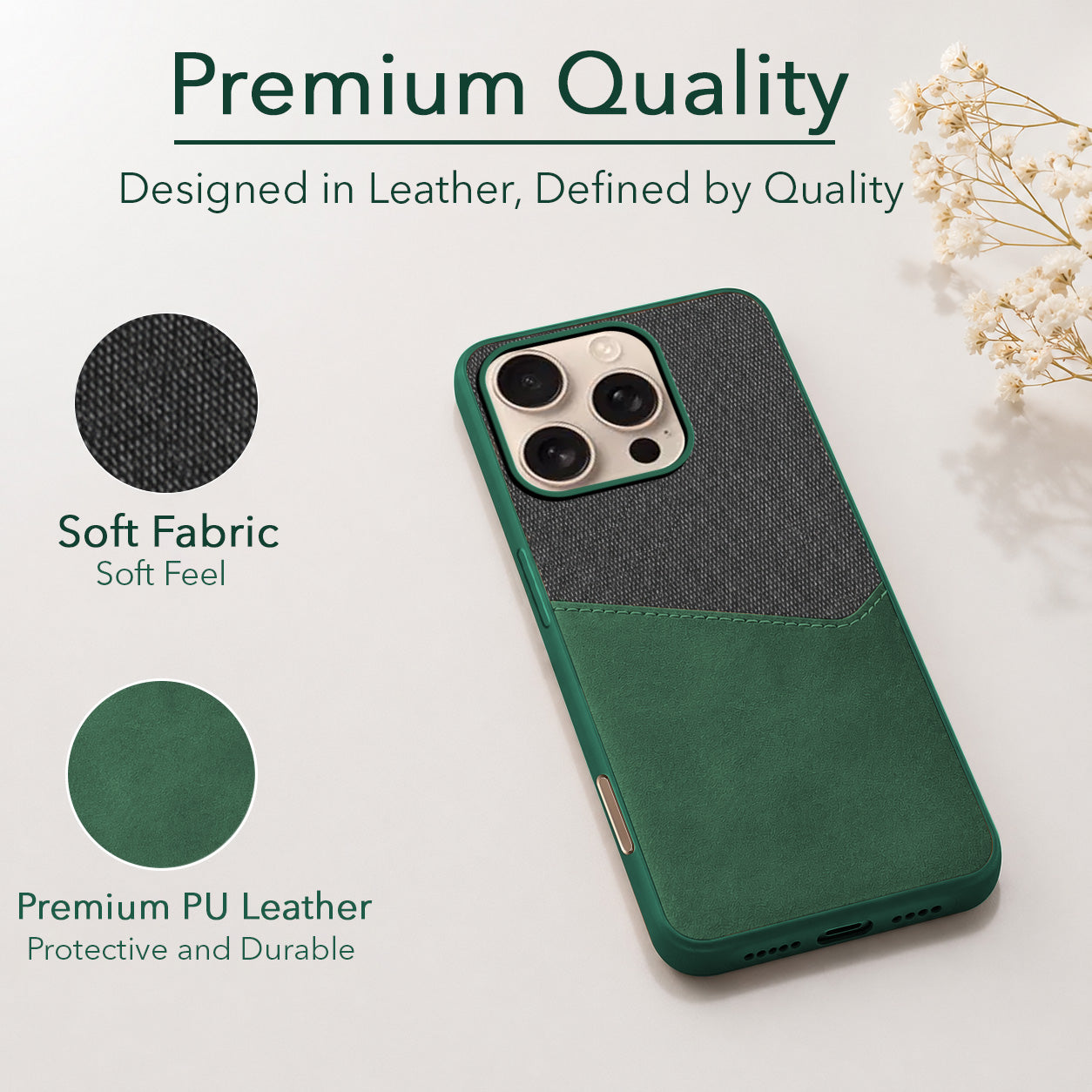 For Apple iPhone 16 Pro Back Cover Case (Dual PU Leather Stitch | Professional Minimalist | Soft and Flexible)
