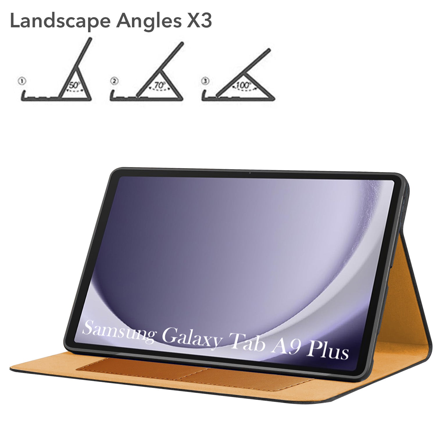 For Samsung Galaxy Tab A9 Plus 11 Inch SM-X210/X215/X216B Flip Cover Folio Cover (PU Leather | Multi-Angle Smart Stand | Card Storage Slots | Silicone Back Pouch)