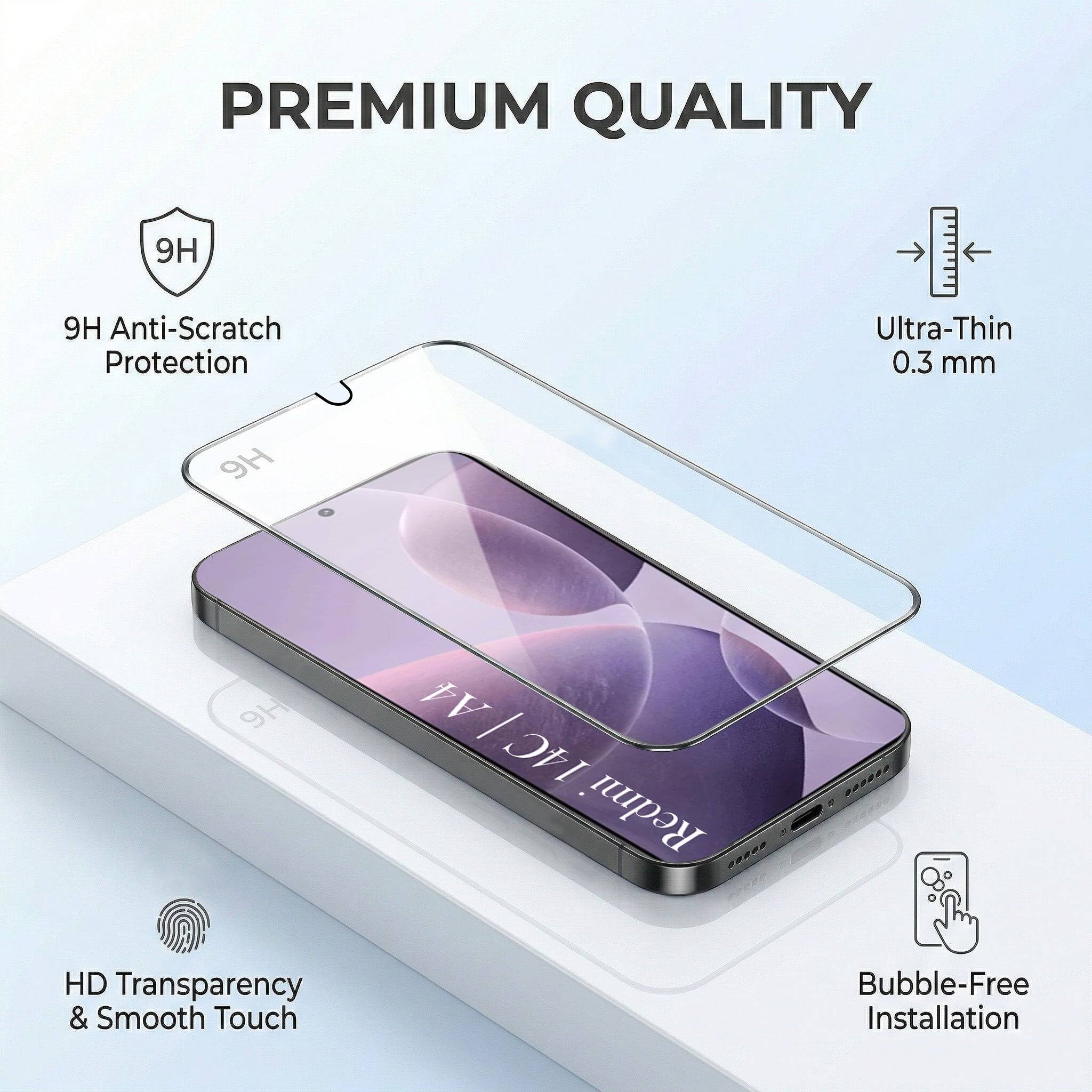 For Redmi A4 5G | Xiaomi Redmi 14C Combo with Back Cover and 9H Tempered Glass (Textured Grip Design | Micro-Fiber Cloth Inside | Oleophobic Coating Screen Glass)