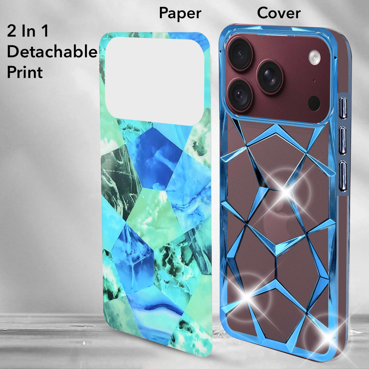 For Apple iPhone 18 Pro Back Cover Case Compatible 3D Silicone (Dual Design Glitter Sparkle and Detachable Diamond Print Case | Soft and Flexible)