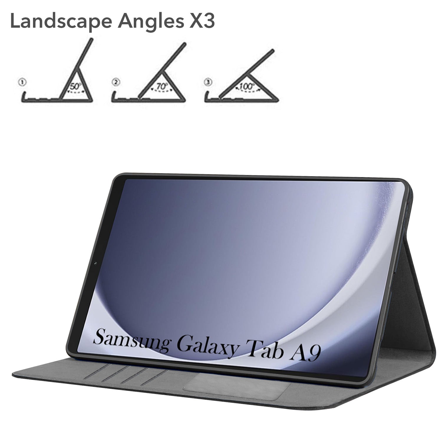 For Samsung Galaxy Tab A9 8.7 Inch SM-X110/X115 Flip Cover Folio Case (PU Leather | Multi-Angle Smart Stand | Card Storage Slots | Silicone Back Pouch)