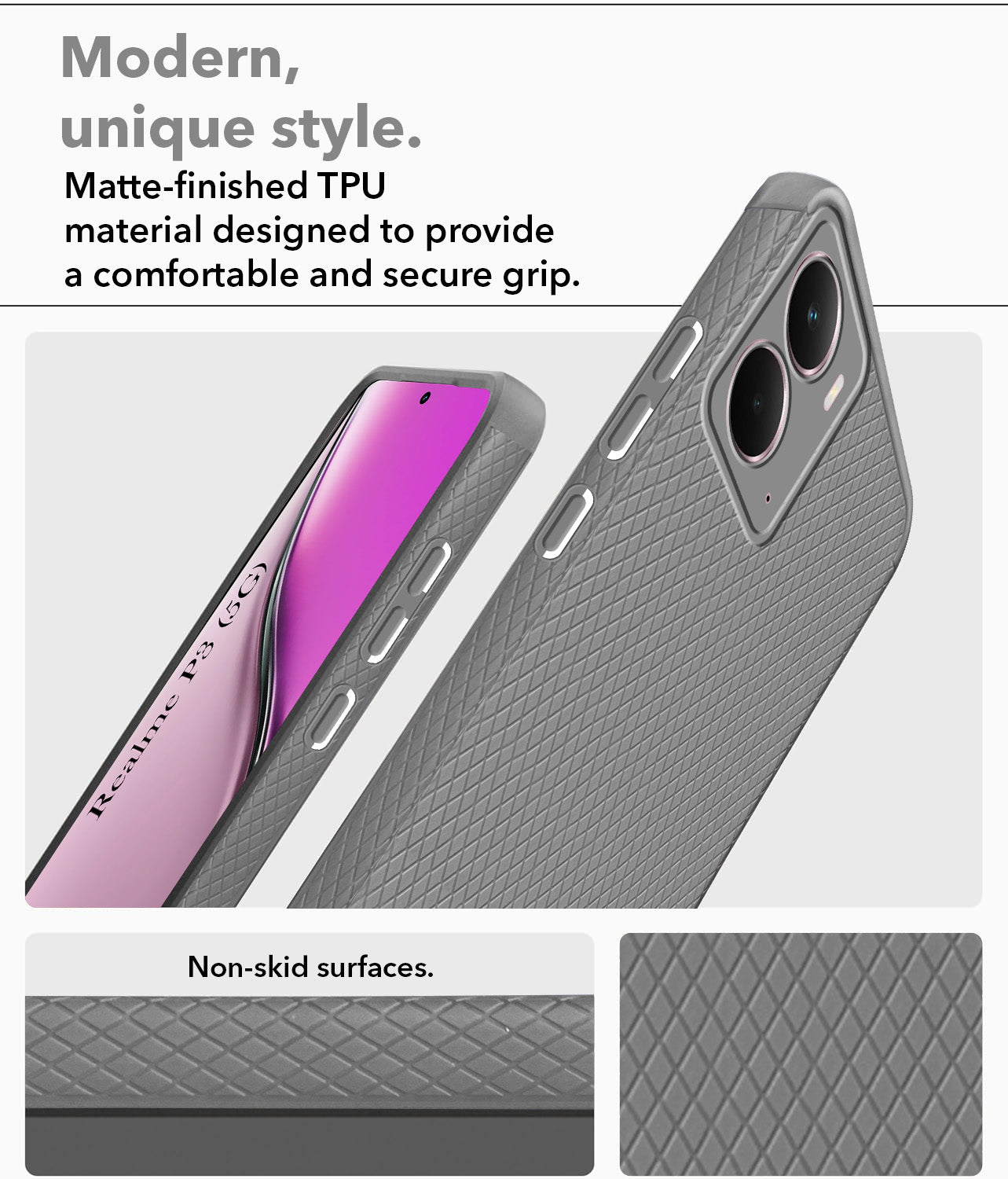 For Realme P3 Back Cover Case (Liquid Silicone | Side Grip | Camera Protection)