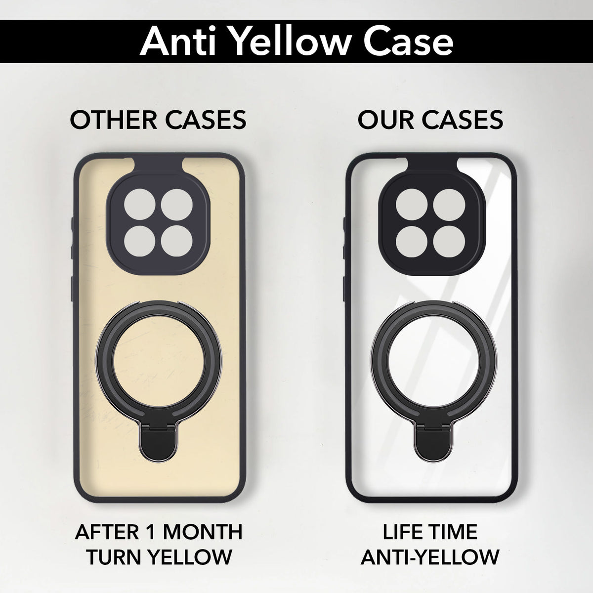 For Oppo F29 Back Cover Case (Kick Stand Ring Holder | Life time Anti Yellow | Camera Protection)