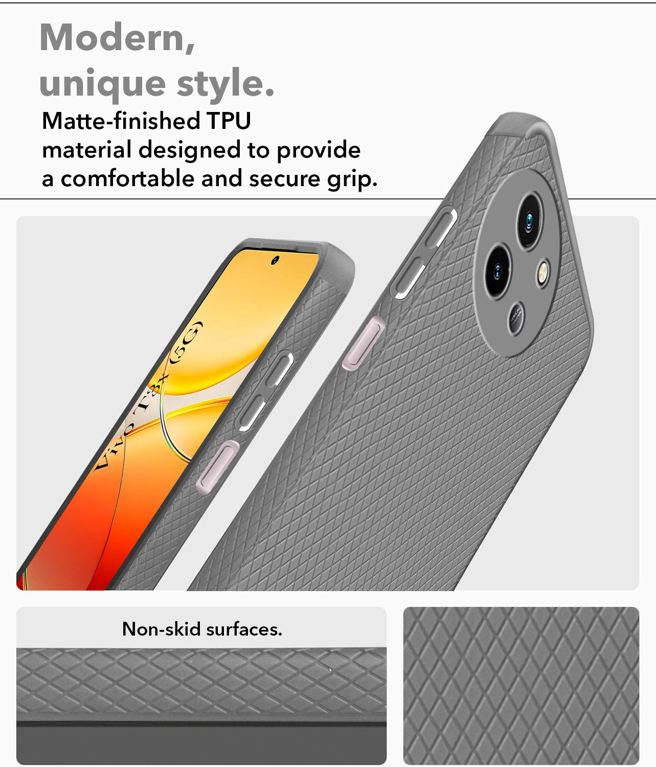 For Vivo T3x 5G Back Cover Case (Liquid Silicone | Side Grip | Camera Protection)