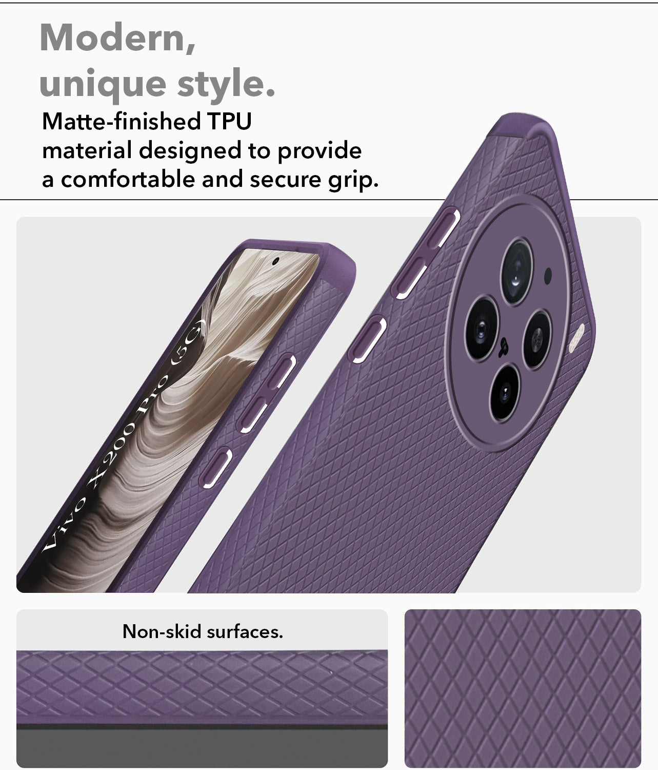 For Vivo X200 Pro 5G  Back Cover Case (Liquid Silicone | Side Grip | Camera Protection)