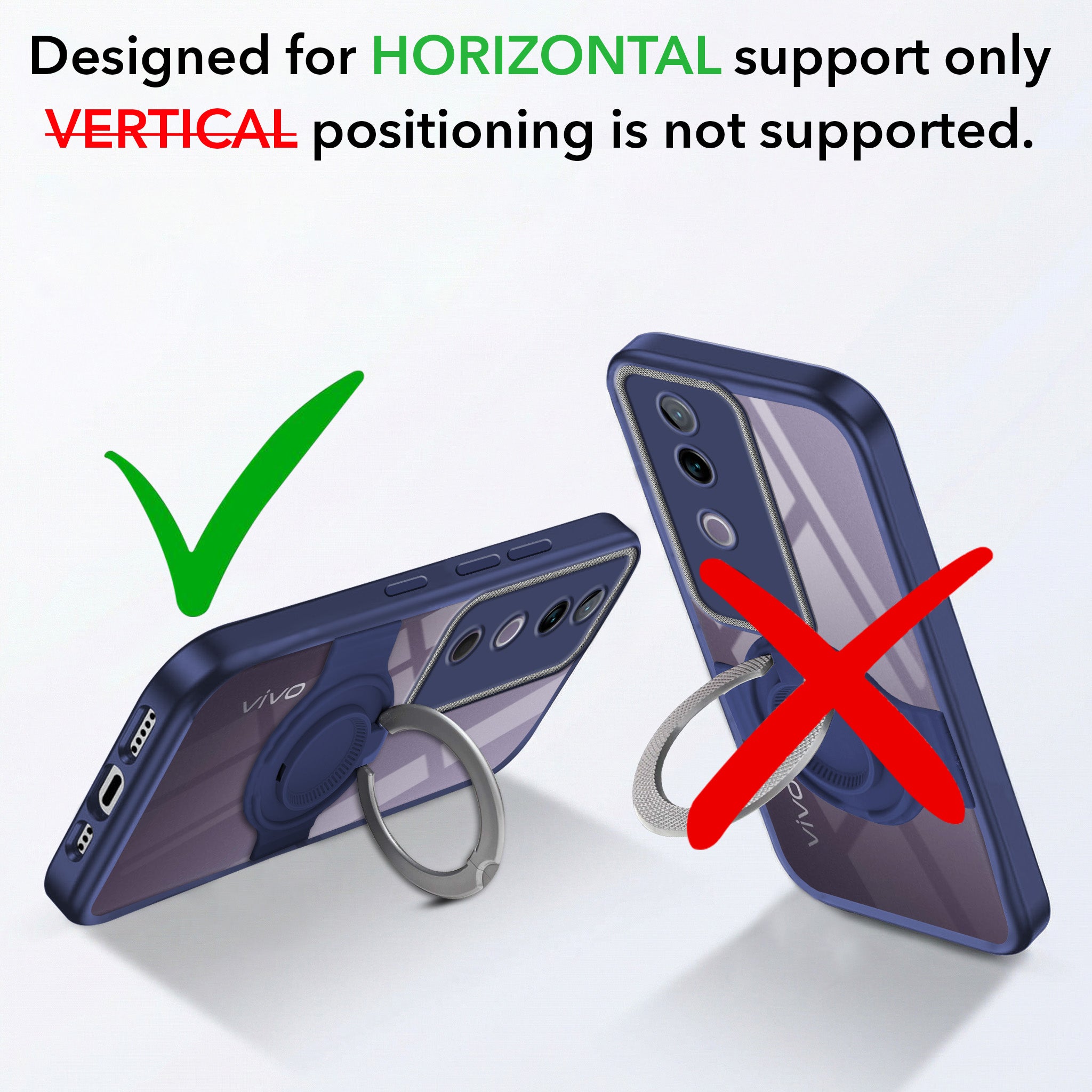 For Vivo V40 | Vivo V40 Pro 5G Back Cover Case with stand (Built-in Ring Holder Kickstand | Lifetime Anti Yellow | Camera Protection)