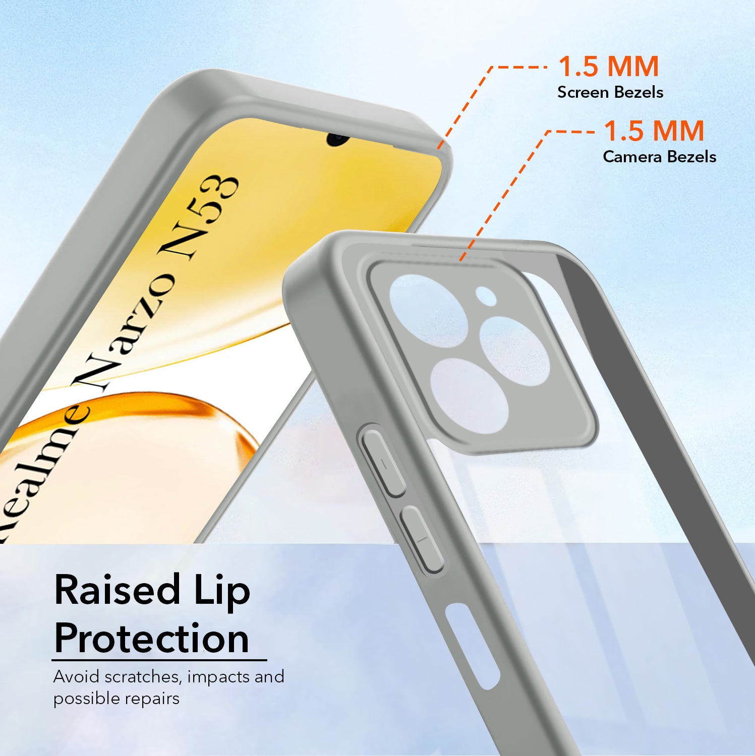 For Realme Narzo N53 Back Cover Case Ultra-Hybrid (Lifetime Anti Yellow | Anti Scratch | Crystal Clear Shockproof)