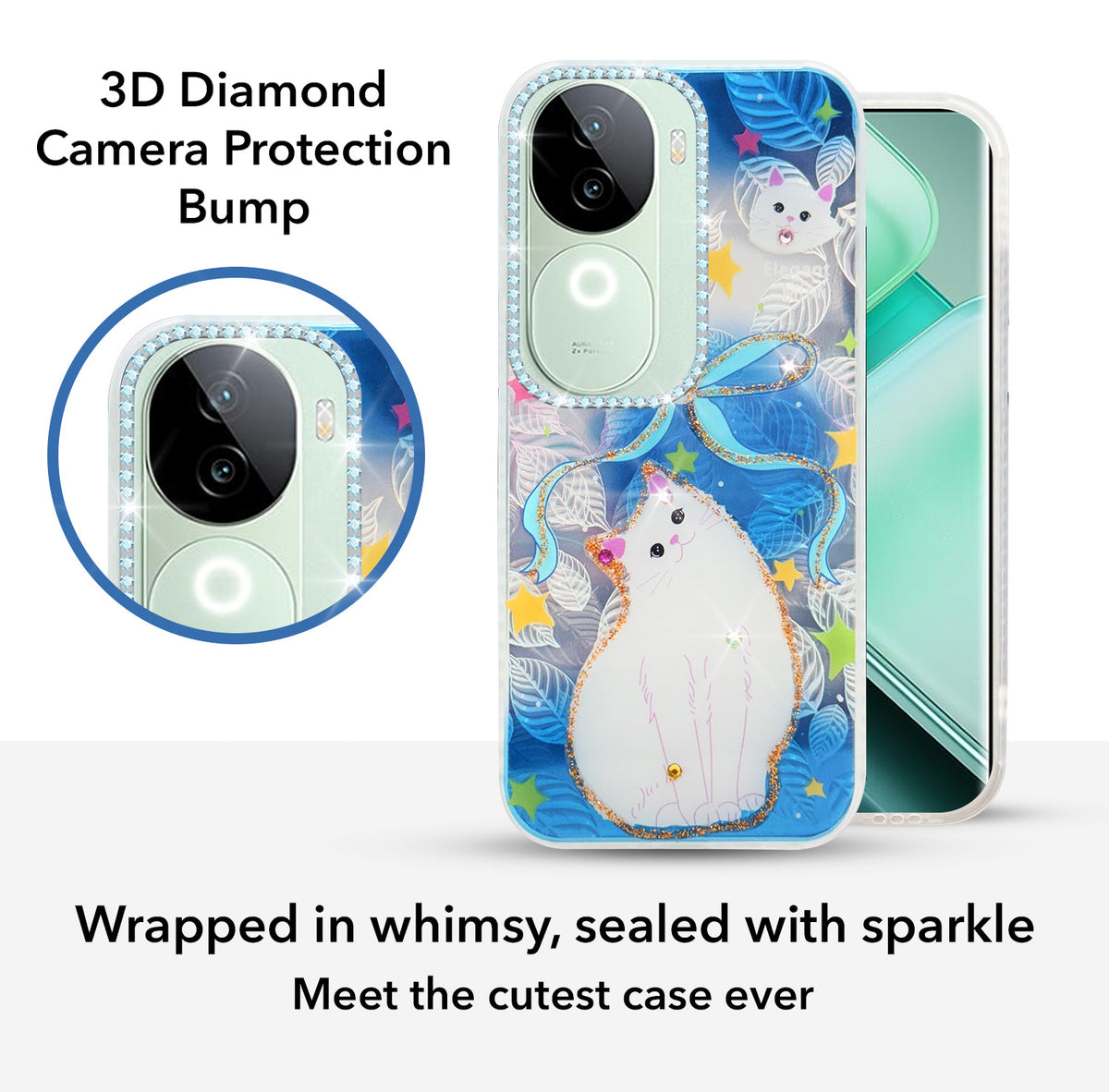 For Vivo iQOO Z9s  Back Cover Case (Luxury Floral Glitter Cute Butterfly | Diamond Studded Camera Bump | Girls & Women Design)