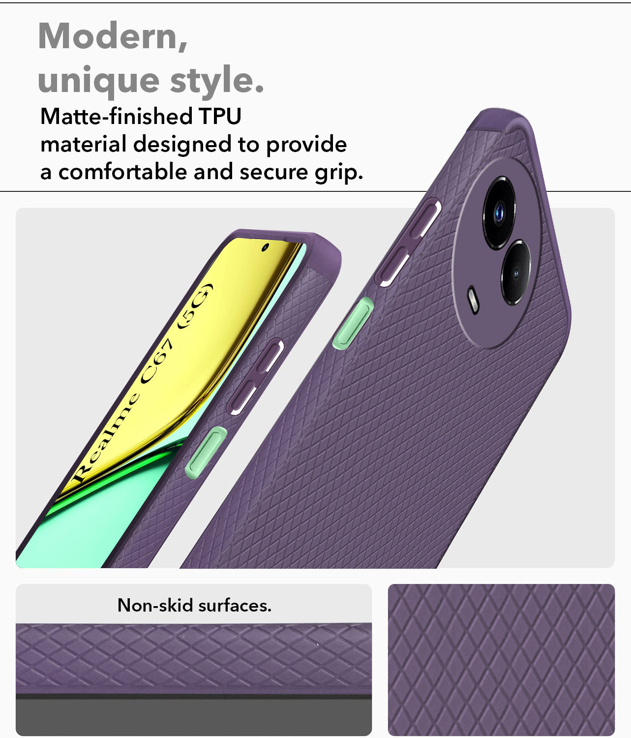 For Realme C67 Back Cover Case (Liquid Silicone | Side Grip | Camera Protection)