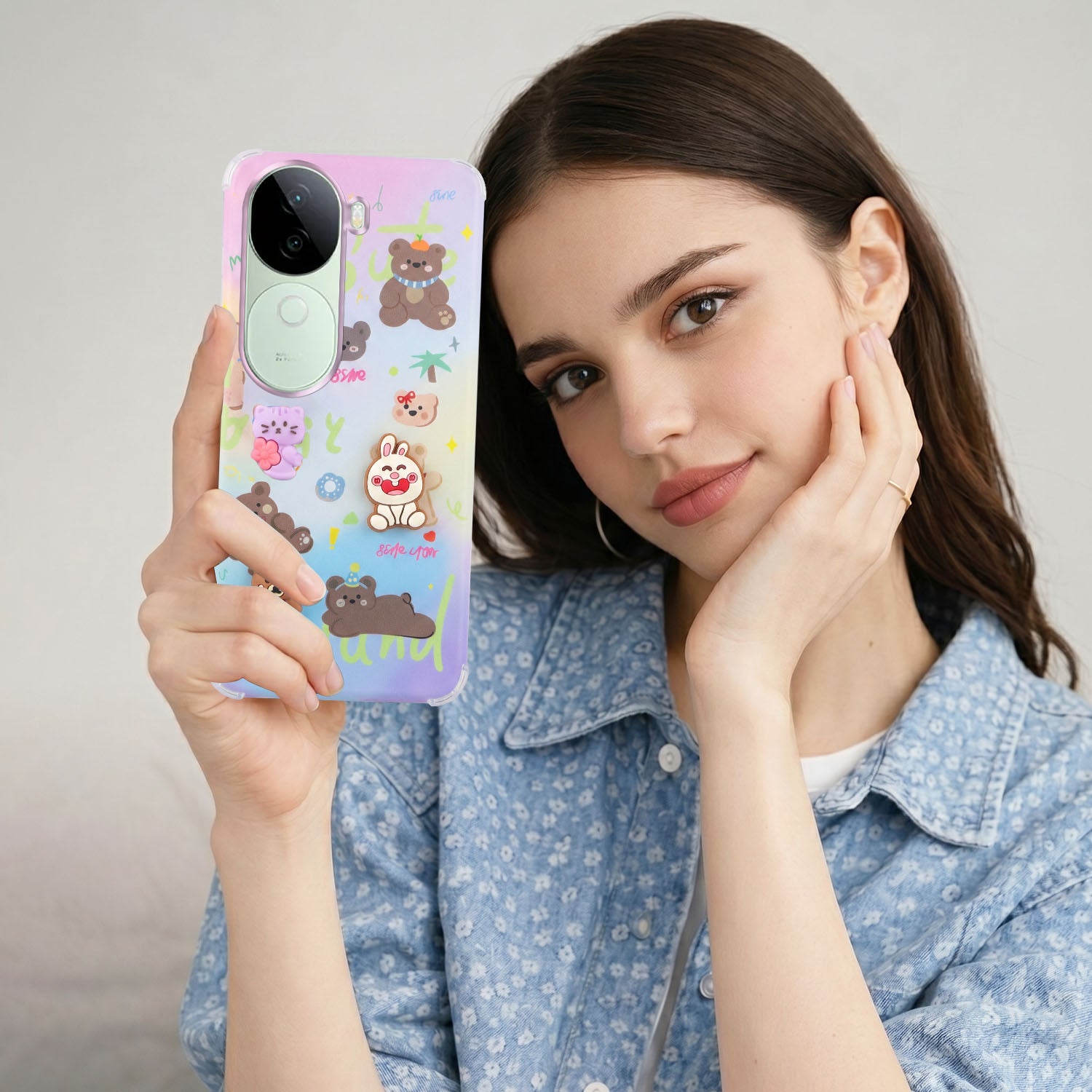 For Vivo V40e Back Cover Case (3D Cute Cartoons | Hard Back Side Soft | Matte Premium Finish | HD Printing)