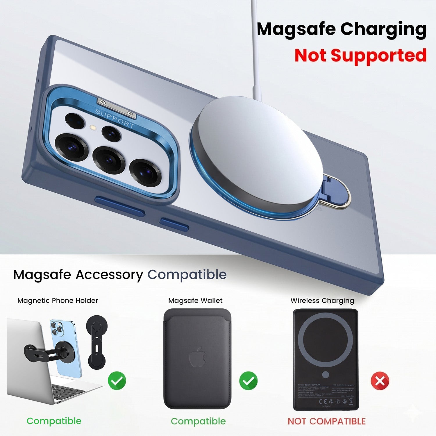 For Samsung Galaxy S25 Ultra Back Cover Case Crystal (Lifetime Anti Yellow | Magnetic Ring Stand | Camera Lens Protection | MagSafe Compatible)