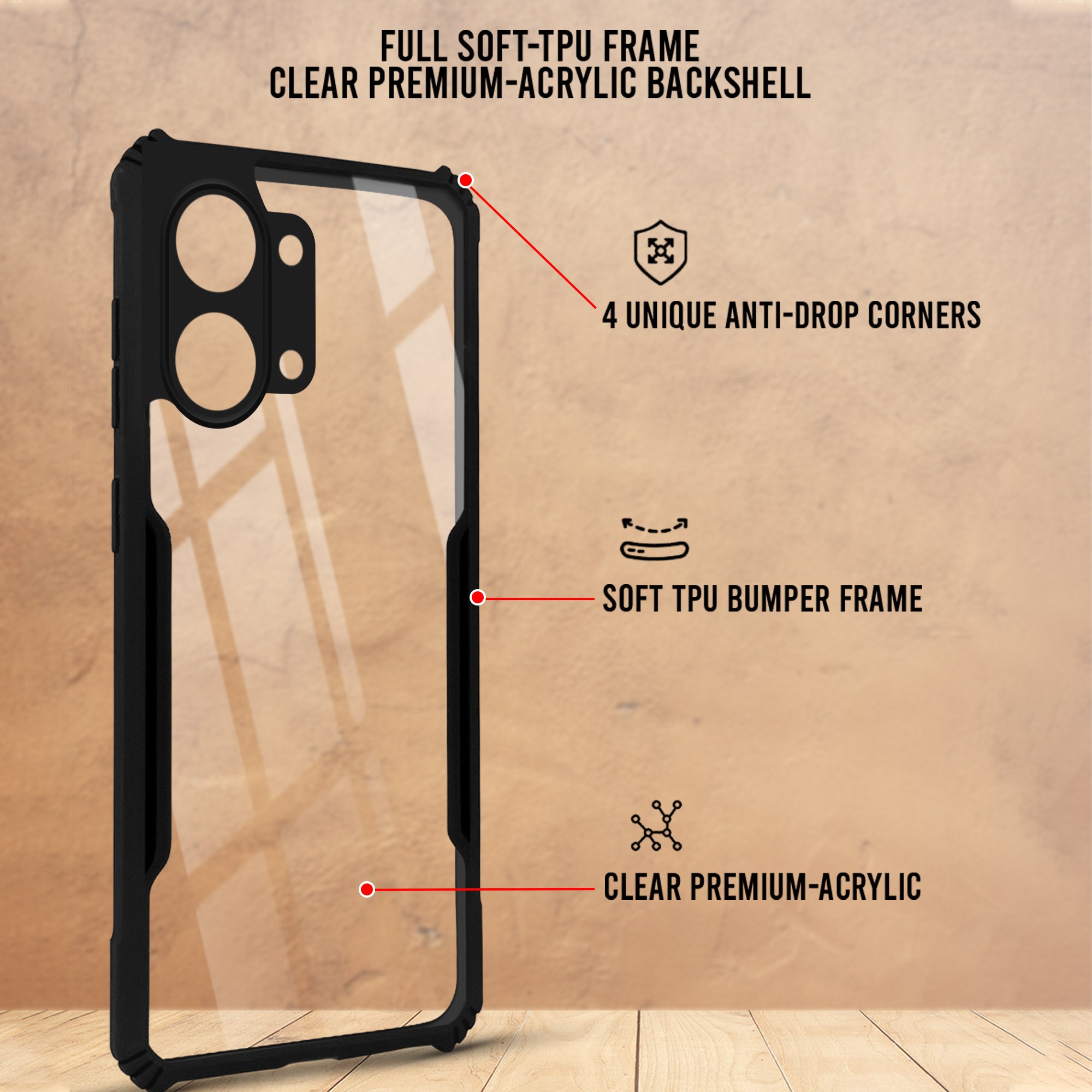 For Poco X8 Pro Max 5G Back Cover Case Hybrid (Shockproof with Polycarbonate Clear Panel | Professional Black)