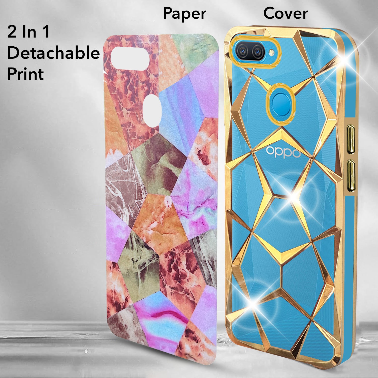 For Oppo A12 Back Cover Case (Dual Design Glitter Sparkle and Detachable Diamond Print Case | Soft and Flexible)