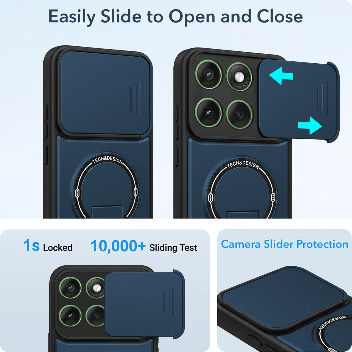 For Motorola Moto Edge 60 Back Case Cover Metallic (Hybrid Armor Kickstand | Sliding Shutter Camera Protection | MagSafe Compatible)