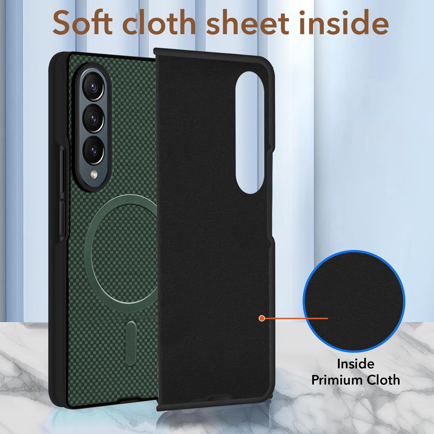 For Samsung Galaxy Z Fold 4 5G Back Cover Case (MagSafe Wireless Charging Compatible | Hexa Leather Finish | Inside Microfiber Cloth)