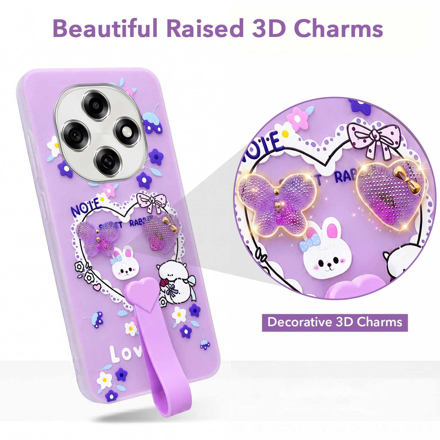 For Oppo F31 Pro Back Cover Case (3D Cute Heart Strap Holder | Camera Protection | Designer Girls Print)