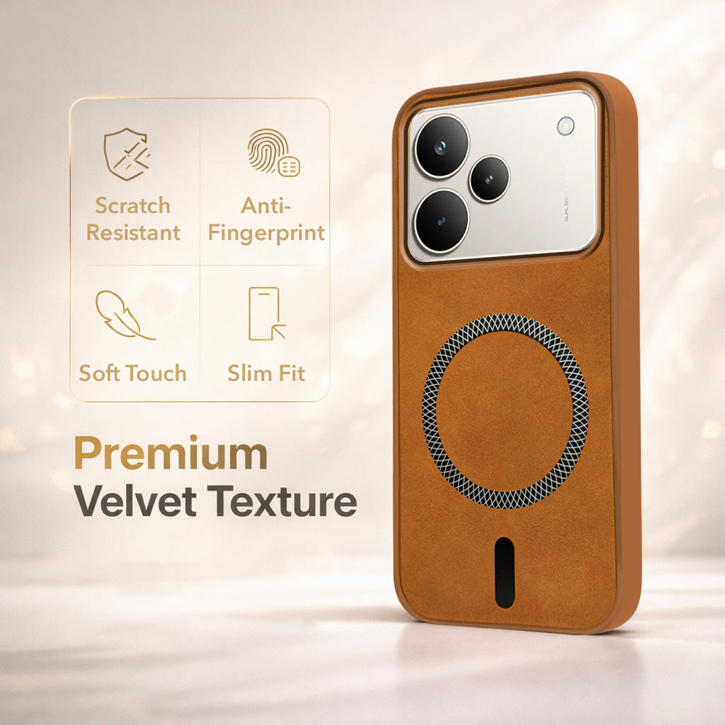 For Realme P4 Pro Back Cover Case Leather Finish (MagSafe Compatible Wireless Charging | Soft Touch | Camera Bump Protection)