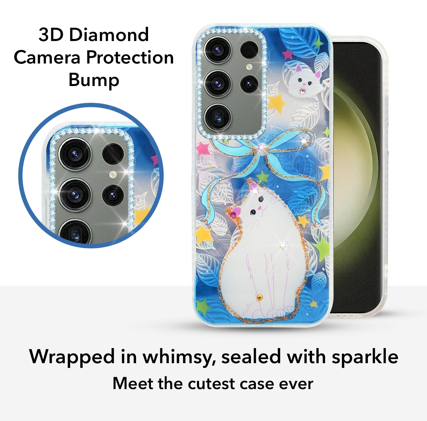 For Samsung Galaxy S23 Ultra Back Cover Case (Luxury Floral Glitter Cute Butterfly | Diamond Studded Camera Bump | Girls & Women Design)
