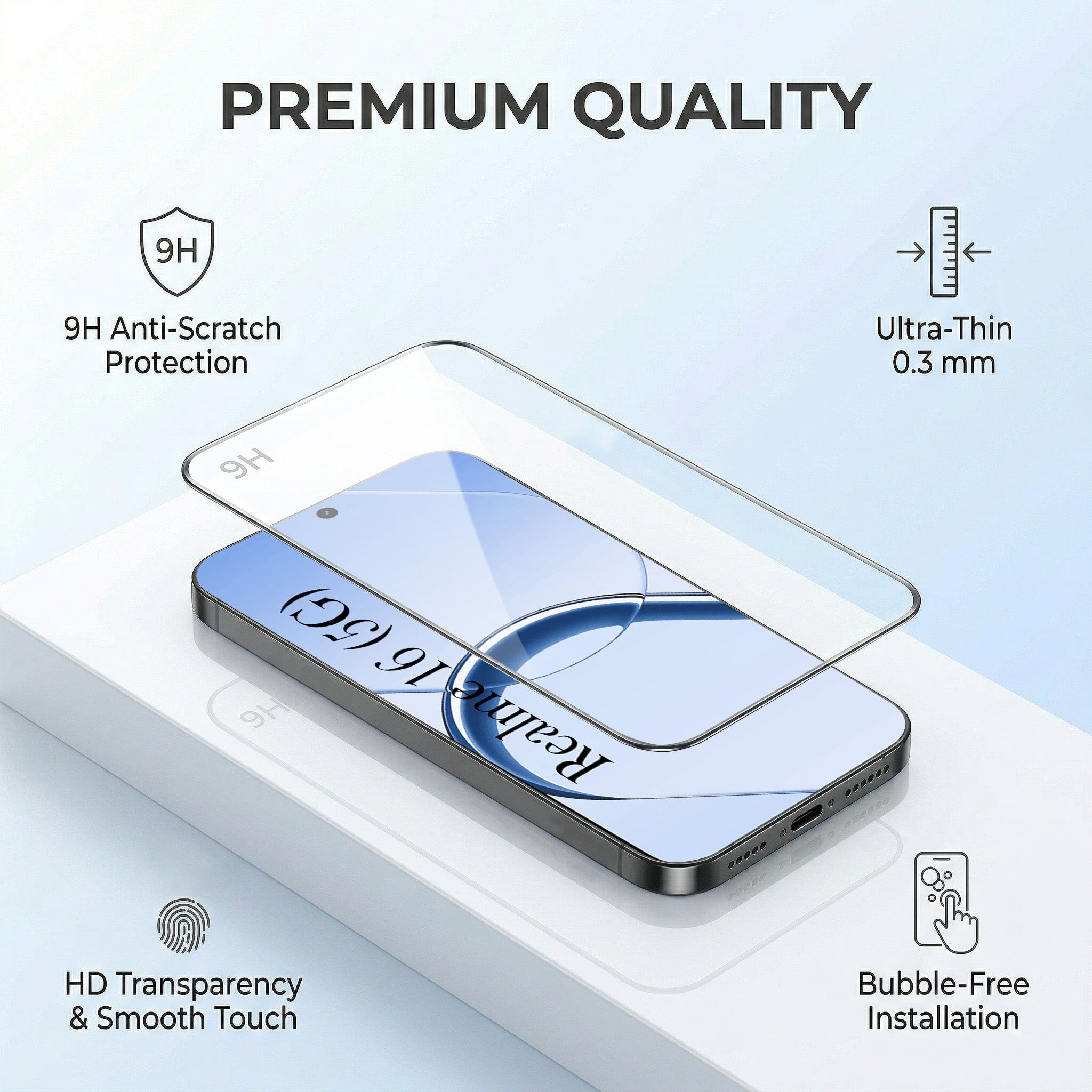 For Realme 16 Combo with Back Cover and 9H Tempered Glass (Textured Grip Design | Micro-Fiber Cloth Inside | Oleophobic Coating Screen Glass)