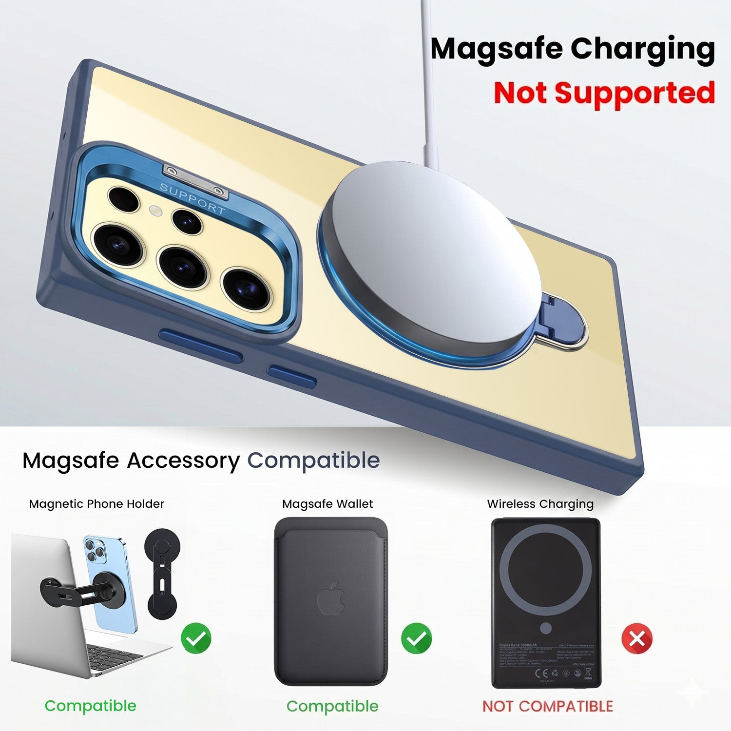 For Samsung Galaxy S24 Ultra Back Cover Case Crystal (Lifetime Anti Yellow | Magnetic Ring Stand | Camera Lens Protection | MagSafe Compatible)