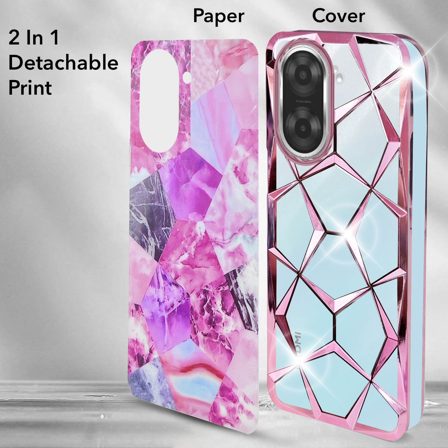 For Redmi A5 4G Back Cover Case (Dual Design Glitter Sparkle and Detachable Diamond Print Case | Soft and Flexible)