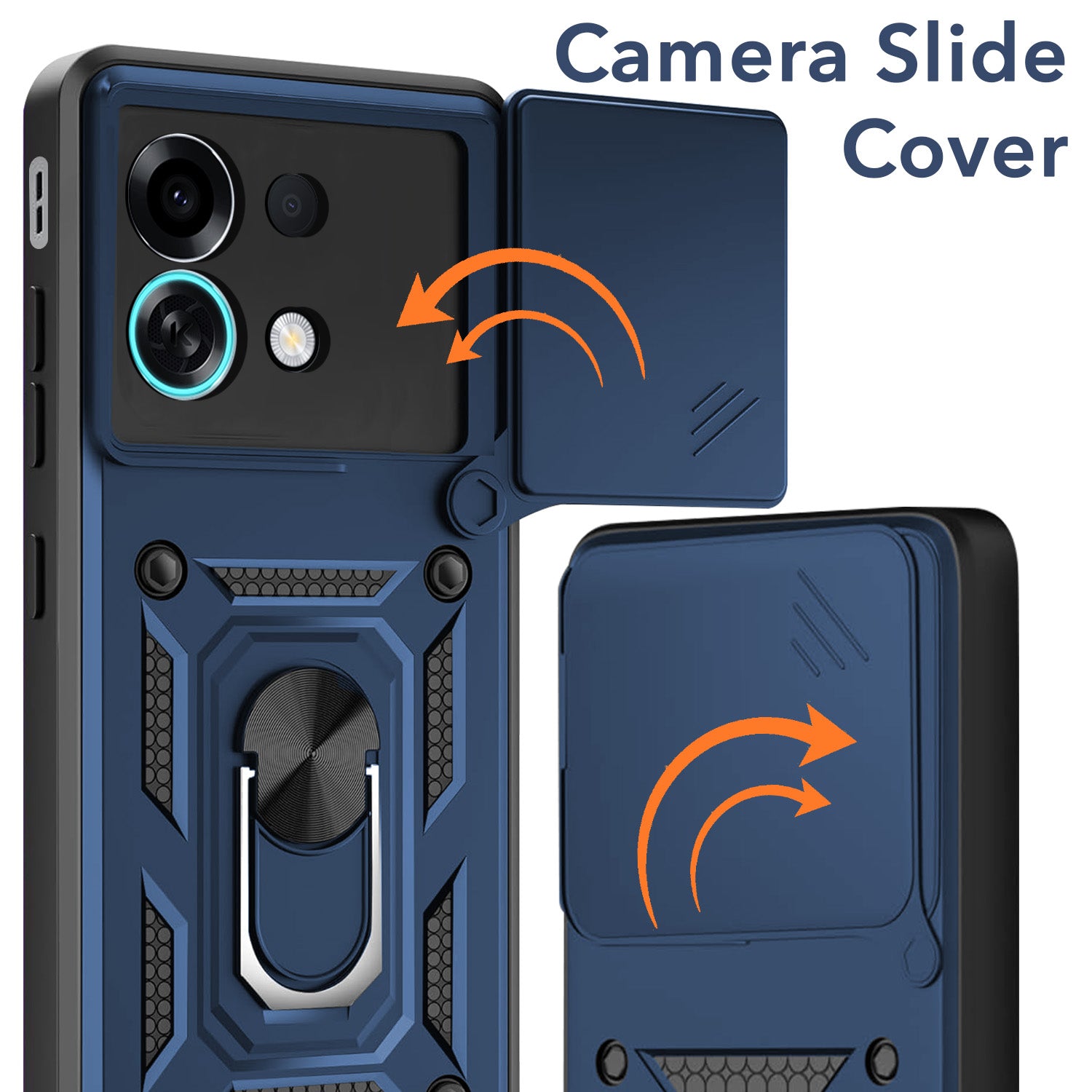 For Oppo K13 Turbo | Oppo K13 Turbo Pro Back Cover Case Hybrid Armor (Sliding Shutter Camera Protection | Polycarbonate |Ring Holder Kickstand)