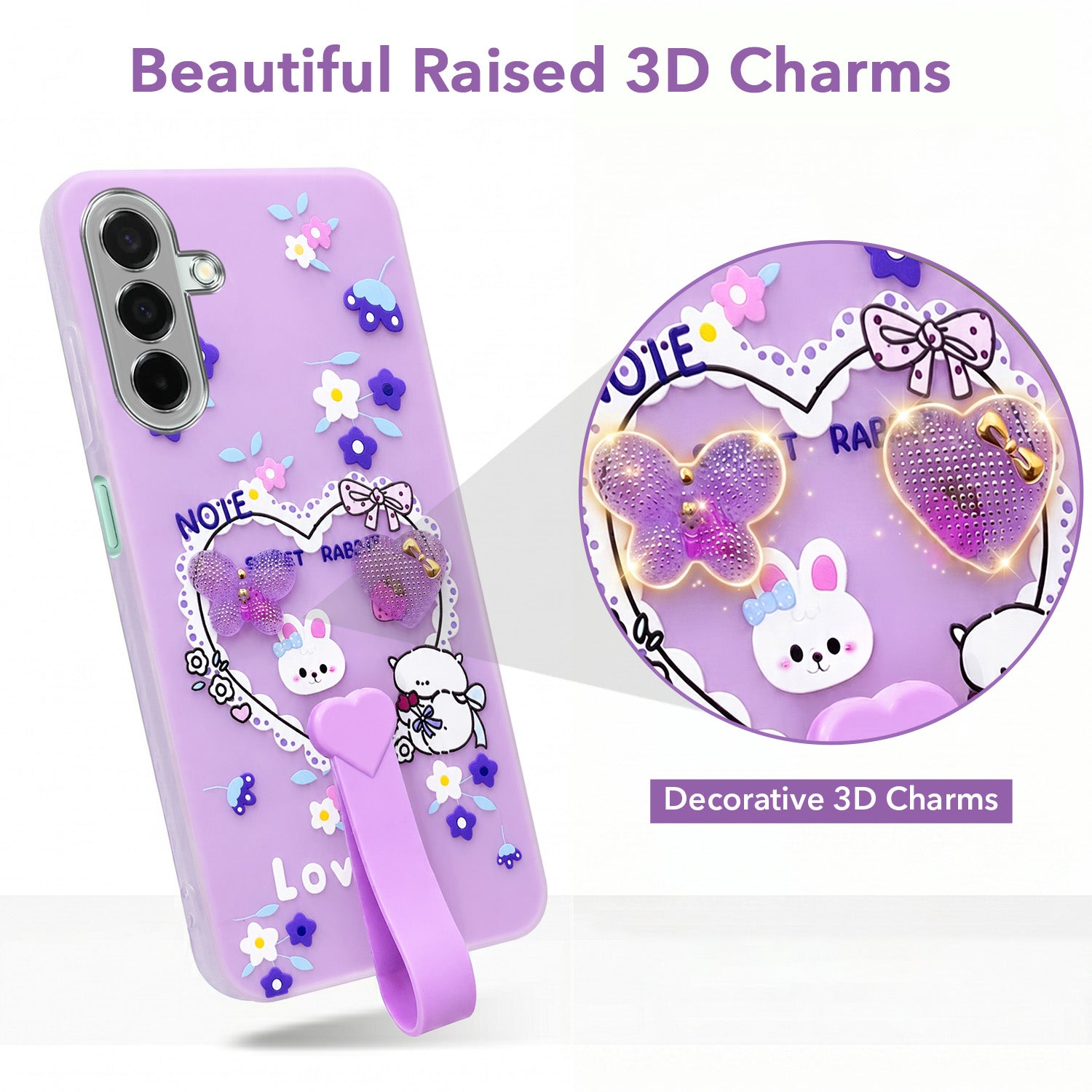 For Samsung Galaxy A26 5G Back Cover Case (3D Cute Heart Strap Holder | Camera Protection | Designer Girls Print)