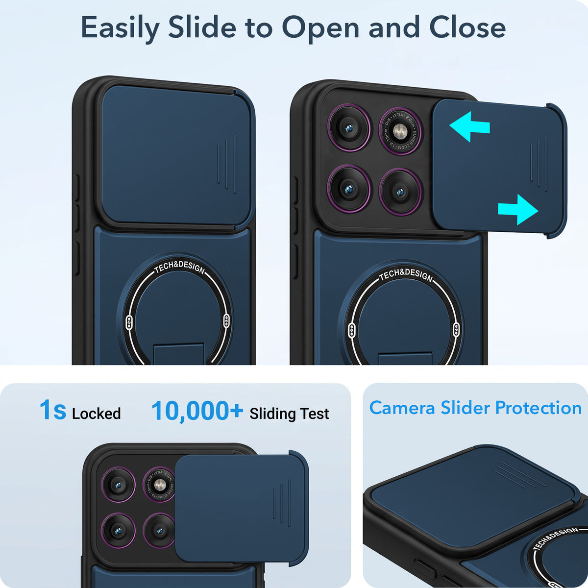 For Motorola Moto Edge 60 Pro Back Case Cover Metallic (Hybrid Armor Kickstand | Sliding Shutter Camera Protection | MagSafe Compatible)
